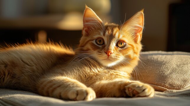 Cozy Minimalist Cat in Sunlit Room