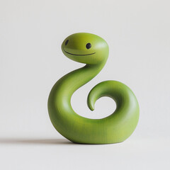 Fototapeta premium Cute green wooden snake, Adorable green wooden snake with a curved body