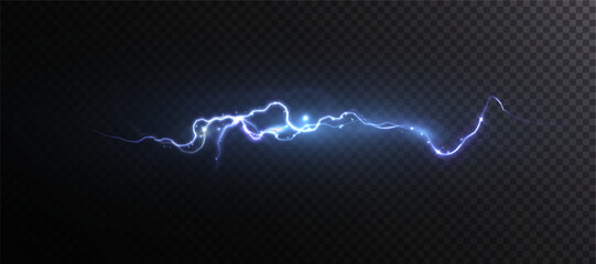 Fototapeta premium Bright glow of lightning. Realistic effect of bright electric discharge of blue lightning. Vector 10 EPS 