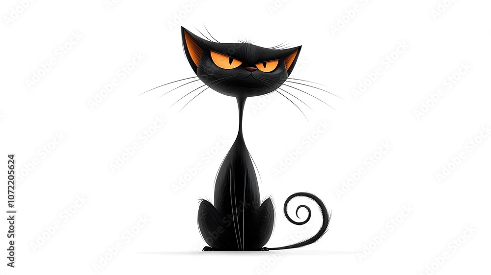 Poster cartoon cat illustration: playful and stylish vector art of a black cat with distinctive features fo