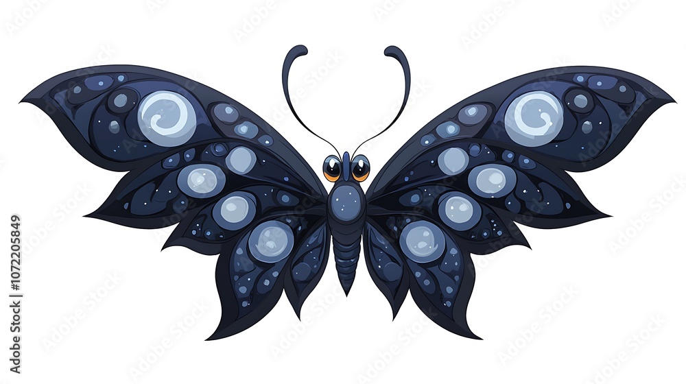 Poster stunning vector art of a blue butterfly cartoon design featuring intricate patterns and elegant symm