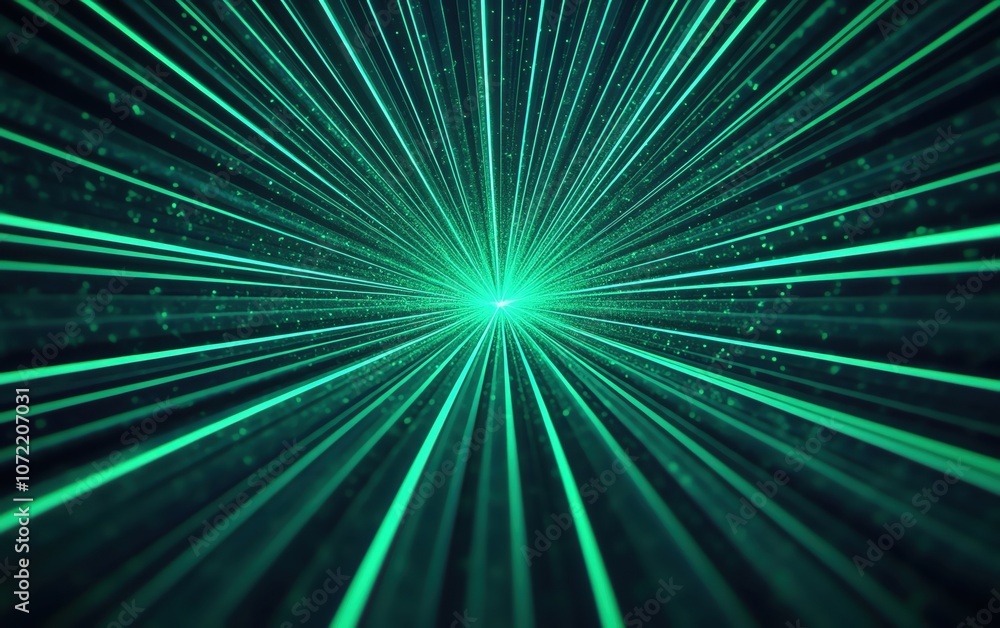 Poster a mesmerizing green light pattern emanating from a central point, showcasing innovation.