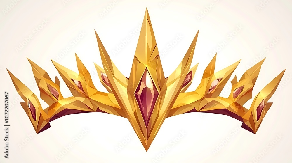 Poster Golden Crown Design in Vector Style for Game Art, Featuring Cartoon-Like Elements and Sharp Geometric Shapes, Perfect for Fantasy Themes and Creative Projects