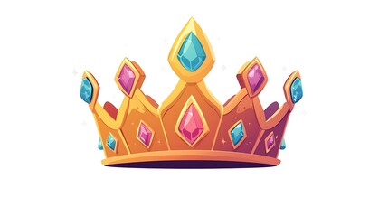 Obraz premium Vibrant Cartoon Golden Crown with Glittering Gems for Game Art and Vector Illustrations Perfect for Creative Projects and Designs