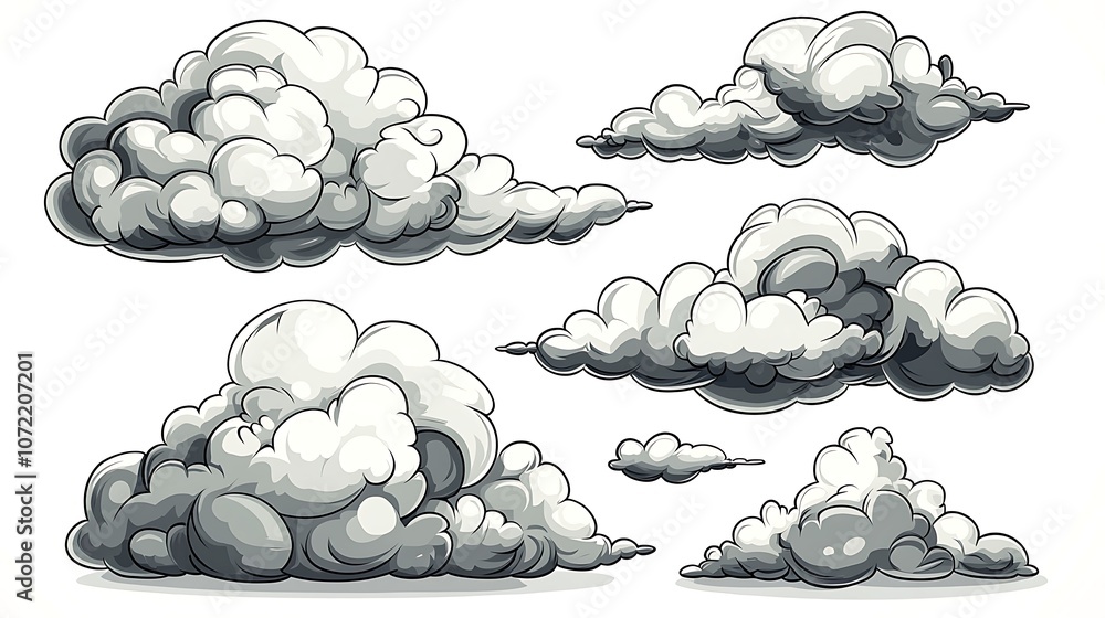 Poster soft and playful cartoon clouds collection for vector art and game design, ideal for illustrations a