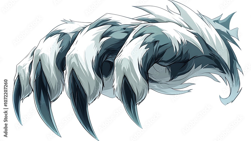Poster Detailed Cartoon Vector Art of a Gray Wolf Paw Print with Realistic Fur Texture Suitable for Game Design and Illustrations in Various Projects