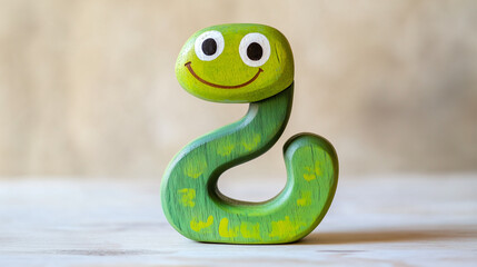 Fototapeta premium Cute green wooden snake, Adorable green wooden snake with a curved body
