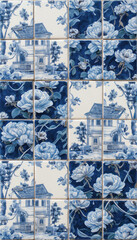  Vintage Delft Blue Ceramic Tile Pattern with Historical Motifs and Houses