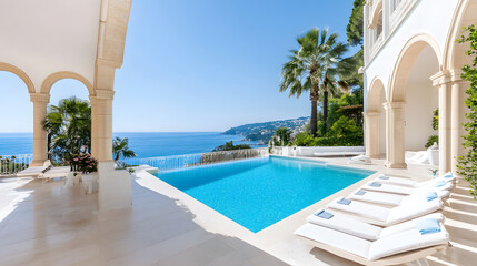 Obraz premium Luxurious villa with stunning ocean view and beautiful pool