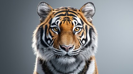 Fototapeta premium Minimalist Tiger Portrait on Gray Background