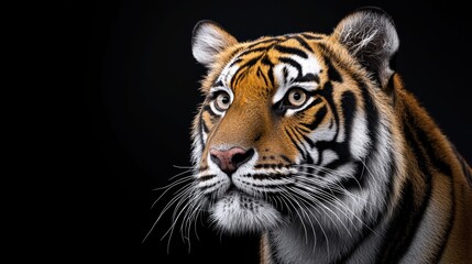 Fototapeta premium Majestic Minimalist Tiger Portrait on Black Background