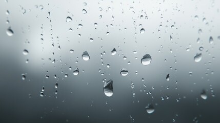 Water Droplets on a Glass Surface with a Gray Background