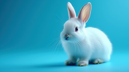Obraz premium White Minimalist Rabbit on Blue Background
