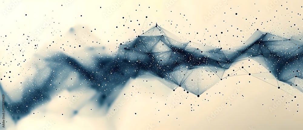 Poster a dynamic abstract wave of interconnected lines and dots, creating a sense of movement and depth wit