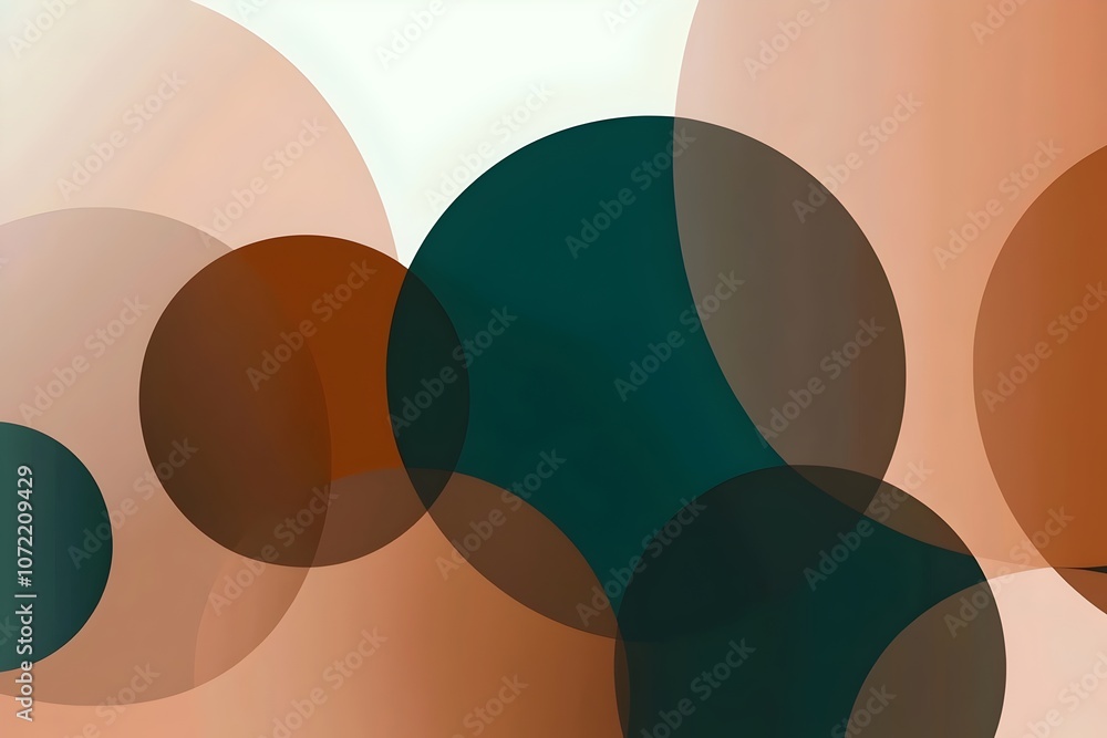 Poster An abstract composition featuring overlapping circles in warm tones of orange and green, creating a harmonious and modern aesthetic.