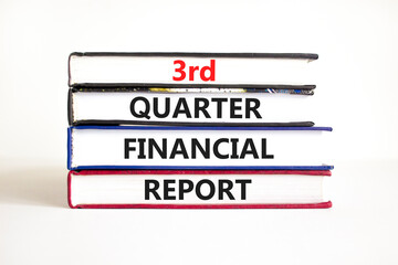 3rd quarter financial report symbol. Concept words 3rd quarter financial report on beautiful books. Beautiful white table white background. Business 3rd quarter financial report concept. Copy space.