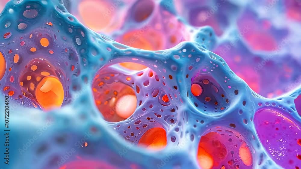Poster vibrant abstract macro view of colorful biological structures