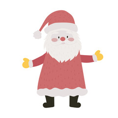 Santa Claus celebrates Christmas in flat design. Cute character in holiday costume. Vector illustration isolated.