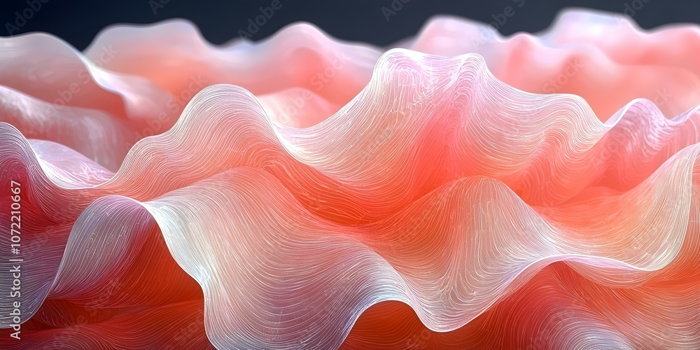 Aufkleber an abstract wave-like structure featuring soft, undulating forms in shades of pink and white, creati