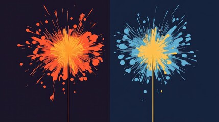Firework sparkler celebration flat design front view New Year theme cartoon drawing Split-complementary color scheme