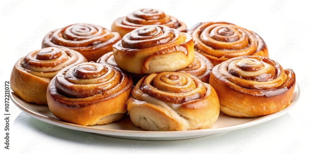 Poster a platter of freshly baked cinnamon rolls with a sweet glaze and a delicate dusting of powdered suga