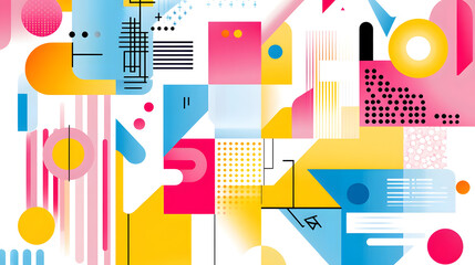 Energetic abstract composition featuring geometric shapes and vibrant colors