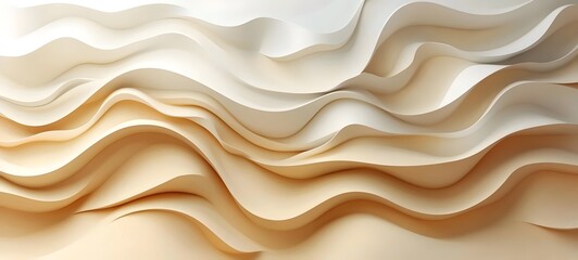 Obraz premium A soft, undulating wave of cream and beige paper-like textures, creating a serene and calming abstract composition that evokes a sense of flow and tranquility.