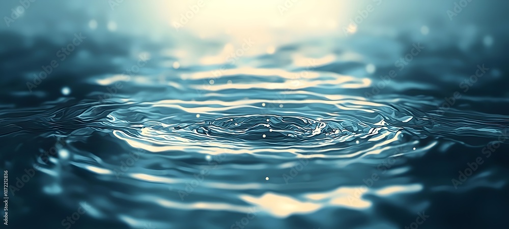 Poster an ethereal close-up of shimmering water ripples reflecting soft light, creating a tranquil and drea