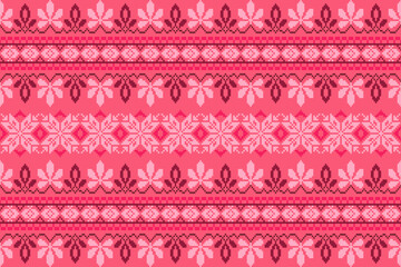 Bright Pixel Art Fabric Pattern with Geometric Square.Ethnic fabric pattern.Embroidery Cross Stitch.Perfect for Craft,Scarve,Shirt,Pant, Tablecloth,Tiles, Blanket,Background