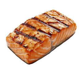 Grilled salmon fillet, perfectly cooked, on a white isolate background.