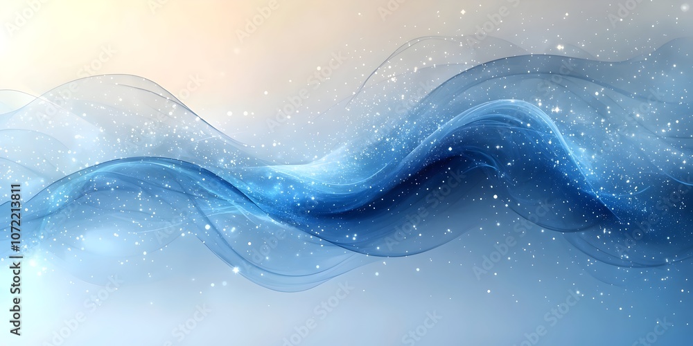 Poster a stunning abstract wave of blue and silver hues gracefully flows across the image, creating a seren