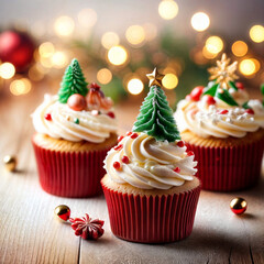 niedliche Cupcakes mit Weihnachtsverzierung in der Weihnachtszeit