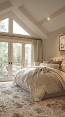 Fototapeta premium Cozy Modern Bedroom with Large Window
