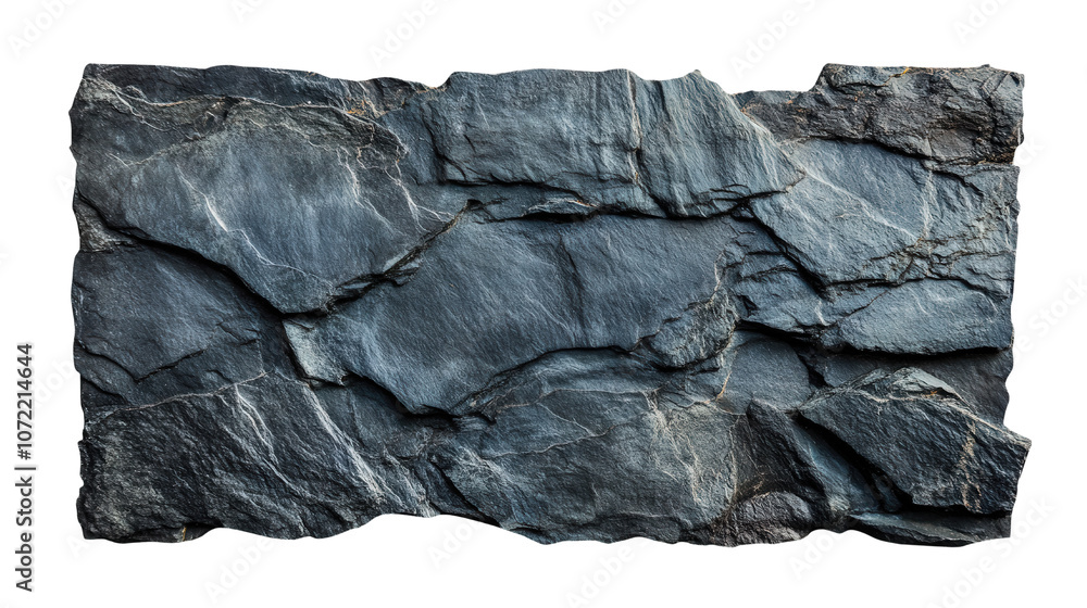 Poster natural slate stone texture with varied hues and intricate patterns on a white isolated background.
