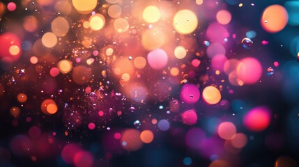 Neon lights and abstract shapes symbolizing a modern New Year's festival, with hints of champagne bubbles 