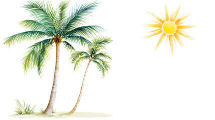 Obraz premium Tropical palm trees under bright sun, creating serene atmosphere