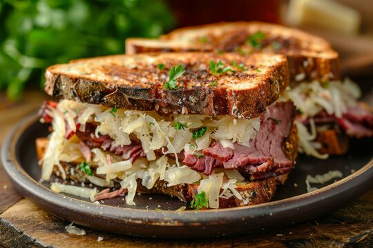 A Reuben sandwich on a plate