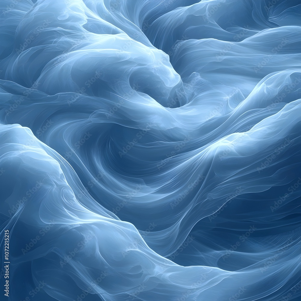 Poster an abstract representation of swirling waves, capturing a sense of tranquility and fluidity with eth