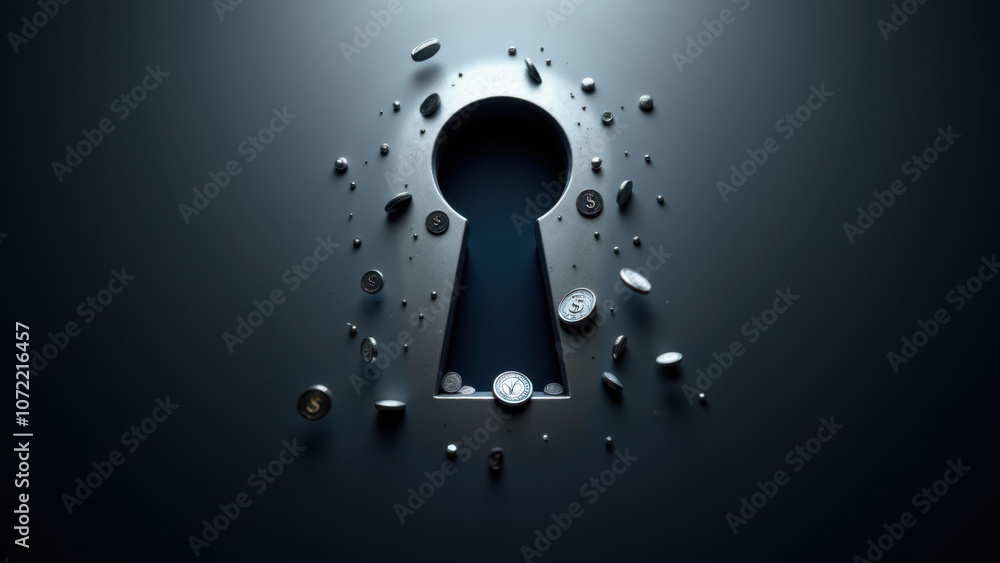 Poster a detailed 3d model of a bitcoin key with surrounding cryptographic elements.