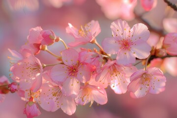 Obraz premium Close-up of beautiful pink cherry blossoms in spring