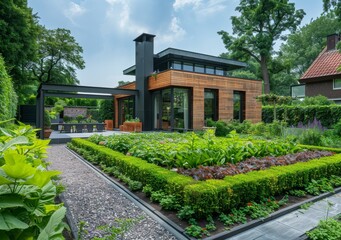 Modern House Facade With Garden