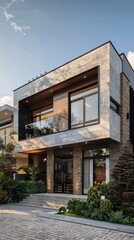 Modern House Exterior Design with Stone and Wood Facade