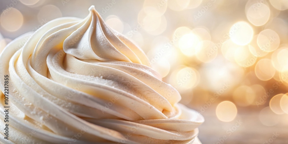Poster A close-up of a swirl of whipped cream with a blurred background of golden bokeh.