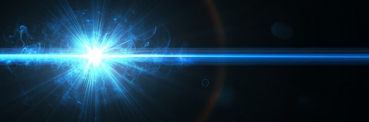 Fototapeta premium Abstract Blue Light Burst with Streaks and Glowing Circles on Black Background