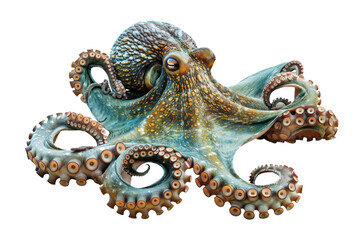 Fototapeta premium Colorful octopus with intricate patterns, stunning marine life, isolated on white background.