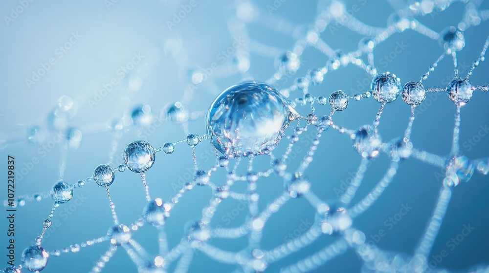 Poster close-up of a spiderweb covered in dew drops, with one large drop in the center.
