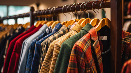 Obraz premium Menswear store in English countryside style, autumn and winter clothing collection