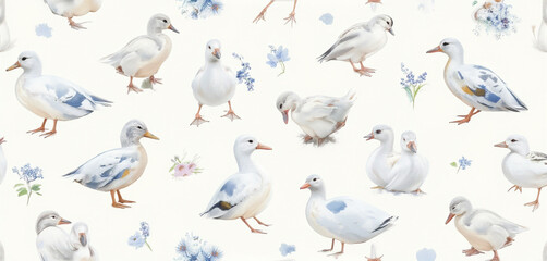  Seagulls in flight and standing in a beach-themed pattern