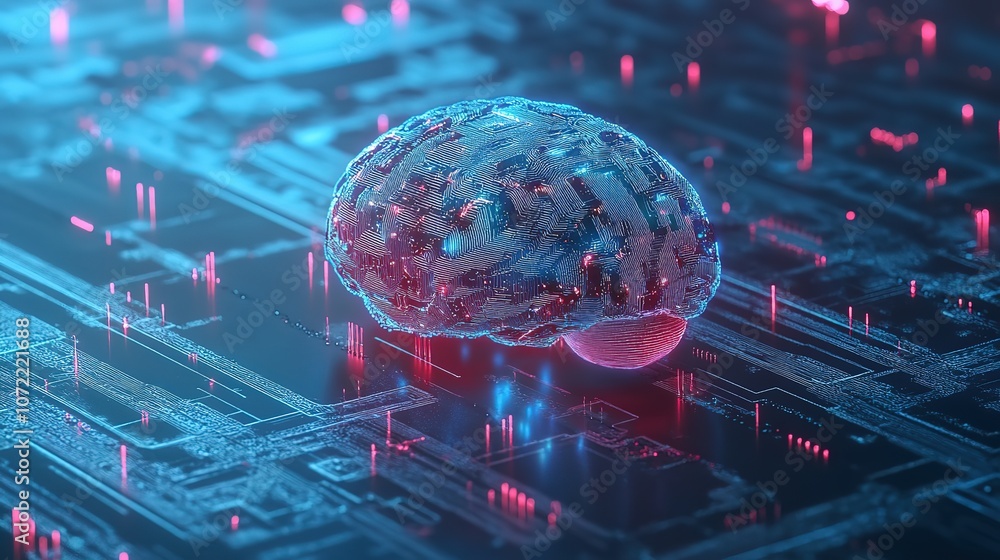 Poster digital brain with ai chip and circuit technology, 4k resolution