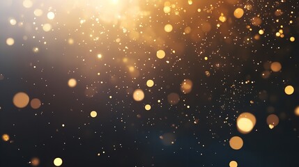 A dark background with golden particles floating in the air